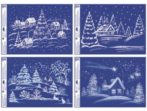 Okenní fólie česká zimní zasněžená krajina s glitry 35 x 50 cm