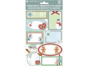 Samolepicí jmenovky na dárky 3D s glitry 8 ks, 21x14 cm