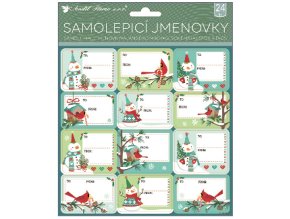 Samolepicí jmenovky na dárky s glitry 18x18cm, 24ks