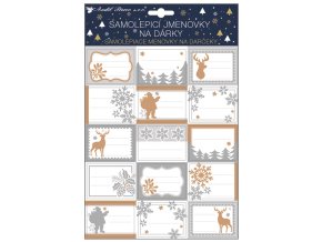 Samolepicí jmenovky na dárky s glitry 30x20 cm, 15 ks zlatá stříbrná