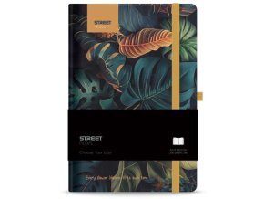 Záznamní kniha Street notes A5, A6, linky, pevné desky, zaoblené rohy, zavírání na gumičku, poutko na tužku