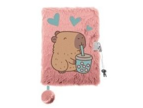Plyšový zápisník se zámkem - Capybara - růžový