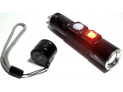 Mini, svítilna s USB nabíjením se zoom a výstražným svitem