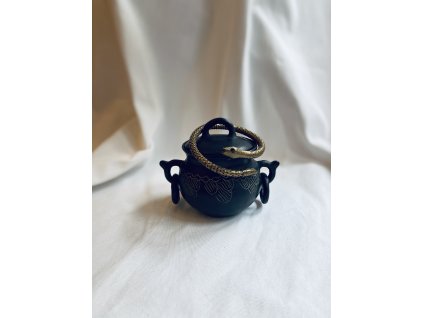 ČARODĚJNICKÝ KOTLÍK KERAMICKÁ NÁDOBA S VÍKEM A UCHY