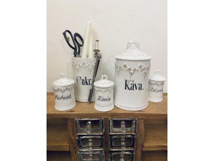 PORCELÁNOVÉ DÓZY KOŘENKY CUKR KÁVA KOŘENÍ