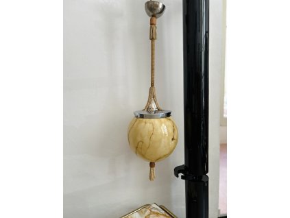 STAROŽITNÝ ART DECO LUSTR KOULE ŽÍHANÉ SKLO CHROM