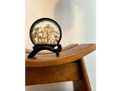 MINIATURNÍ ČÍNSKÁ KORKOVÁ DIORAMA ČÁPI