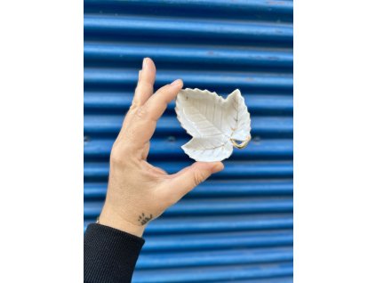 BÍLÝ PORCELÁNOVÝ TALÍŘEK MISKA LIST JAPONSKO