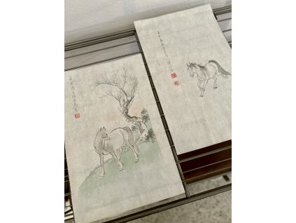 2X STAROŽITNÝ ČÍNSKÝ DŘEVOŘEZ KŮŇ QI BAISHI