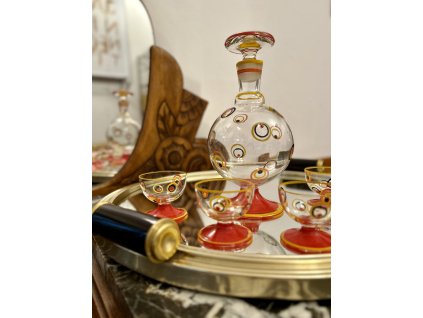 ART DECO MALOVANÁ LIKÉROVÁ SOUPRAVA KARAFA KALÍŠKY