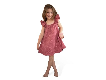 ESITO | Dívčí mušelínové šaty Ruby DOT - rubínová / 80 - 86 (Barva rubínová, Velikost 80 - 86)