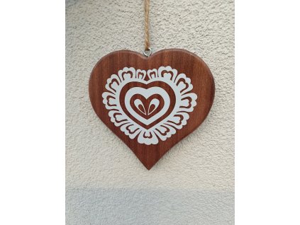 Srdce folklor dřevěné - bílý motiv