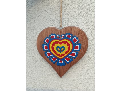 Srdce folklor dřevěné - barevný motiv