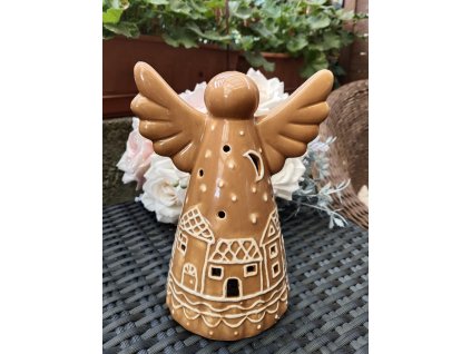 Anděl z keramiky s led světlem