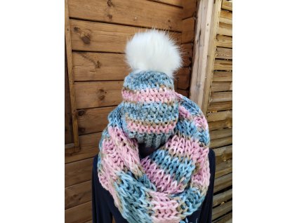 Čepice s nákrčníkem růžové šedá