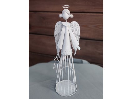 Andělka kovová na svíčku v bílé