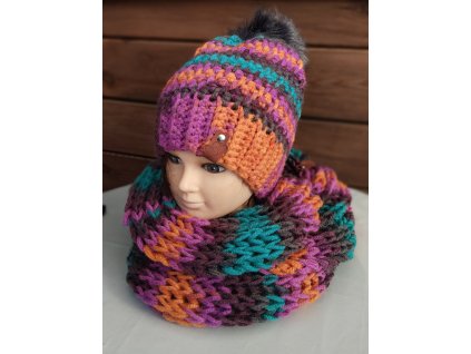 Čepice s nákrčníkem pestrobarevne