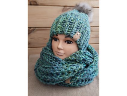 Čepice s nákrčníkem zelenkavé ombré