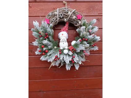 Vánoční věnec se sněhulákem