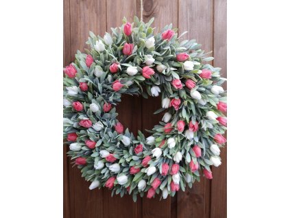 Jarní věnec s bilo-červený tulipány