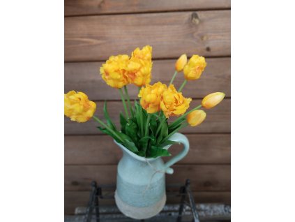 Jarní žluté tulipány ve džbánu