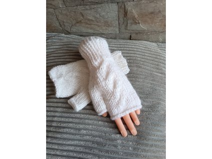 Ručně pletené bezprsté rukavice bílé