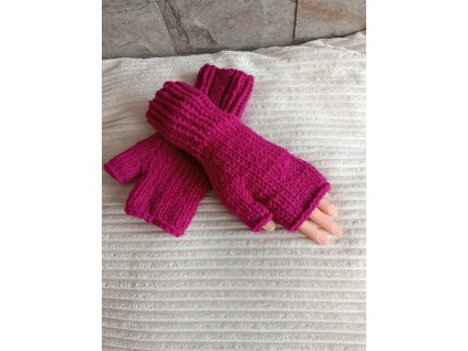 Ručně pletené bezprsté rukavice barva cyklámen