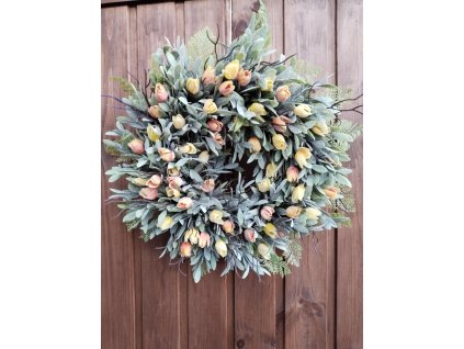 Jarní věnec,, Tulipány s kapradím,,