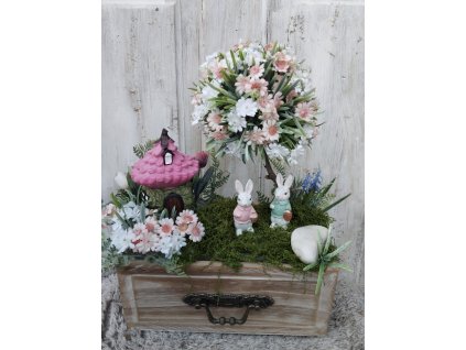 Velikonoční aranžmá,,Zajíčkové u stromku,,