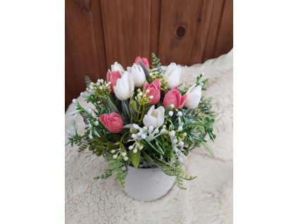 Jarní aranžmá,, Bílo červené tulipány,,