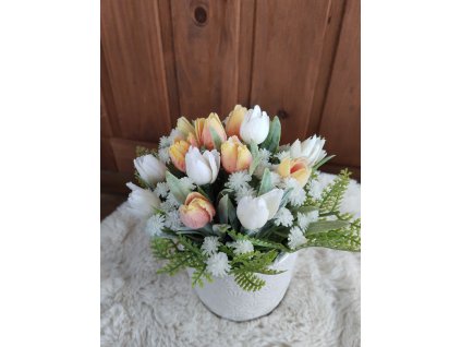 Jarní aranžmá,, Žluto bílé tulipány,,