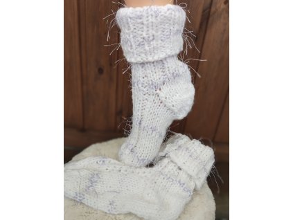Pletené ponožky,, Bílé s fialovým chlupem,,