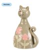 Keramická kočka zelenkavá s květy