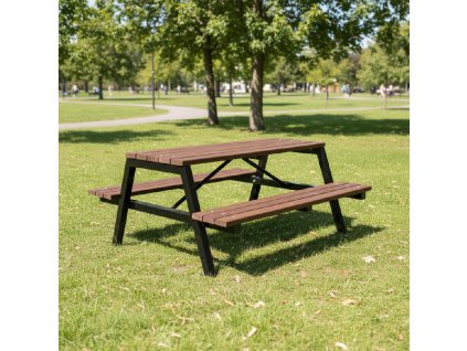 zahradní set PIKNIK – kovová konstrukce se dřevěnými lavicemi a stolem