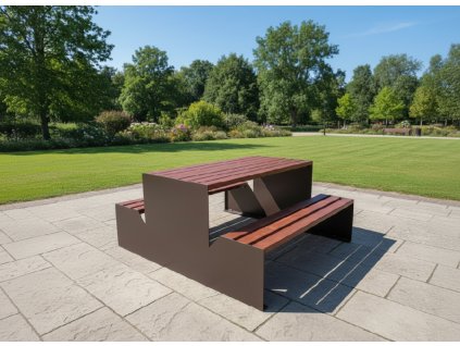 zahradní set SOLO – moderní kovová konstrukce s dřevěnými lavicemi a stolem