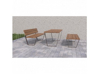 Piknikový set INO III – robustní venkovní stůl s lavičkami, ocelová konstrukce jekl 60×10 mm a dřevěné latě 1500–1950 mm