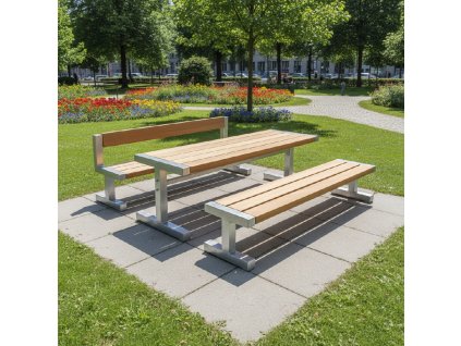 venkovní set VINCENT 1× stůl + 2× lavičky pro parky a veřejné prostory