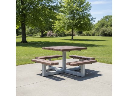 zahradní set ELIS – pevný čtvercový stůl s lavicemi, konstrukce jekl 60×60 mm, plastový recyklát