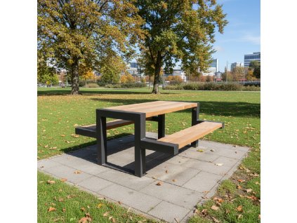 zahradní set Falco – robustní kovová konstrukce s dřevěnými lavicemi a stolem