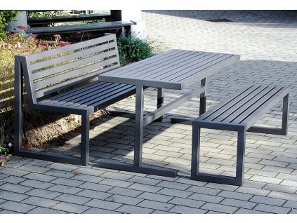 venkovní set SINUS 1× stůl + 2× lavičky pro veřejné prostory