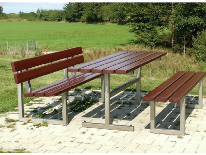 zahradní set PORTA – ocelová konstrukce s dřevěnými lavicemi a stolem