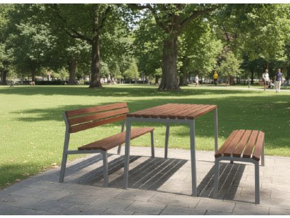 zahradní set MARCO – kovový rám s dřevěnými lavicemi a stolem