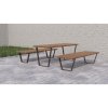 Piknikový set INO I – venkovní stůl a dvě lavičky, ocelová konstrukce jekl 60×10 mm a dřevěné latě 1500–1950 mm