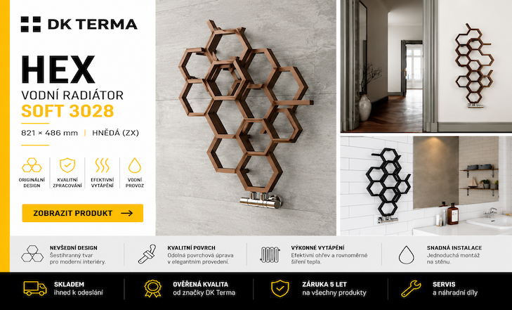 DK Terma Hex 821×486 vodní radiátor Soft 3028 ZX