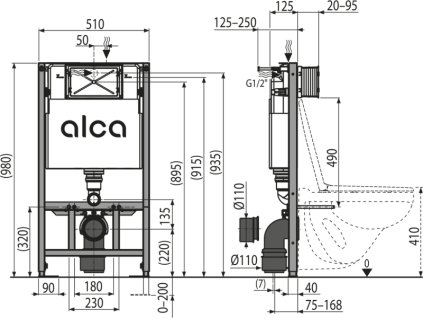 ALCA PLAST Předstěnový instalační systém pro suchou instalaci (do sádrokartonu) AM101/1000
