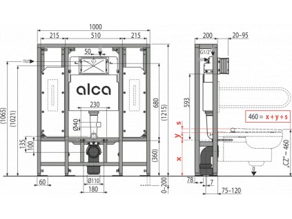 ALCA PLAST Předstěnový instalační systém pro suchou instalaci (do prostoru) – pro osoby se sníženou hybností AM116/1300H