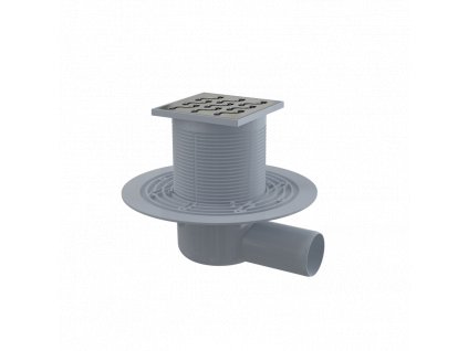ALCA PLAST Podlahová vpust 105×105/50 mm boční, mřížka nerez, vodní zápachová uzávěra APV102