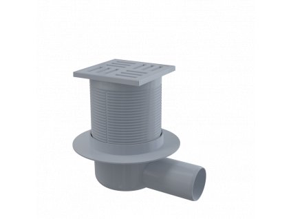 ALCA PLAST Podlahová vpust 105×105/50 mm boční, mřížka šedá, vodní zápachová uzávěra APV5111