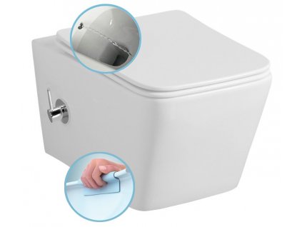 Sapho PORTO CLEANWASH závěsná WC mísa Rimless, integrovaná baterie a bidet. sprška, 36x5cm, bílá PZ102RX