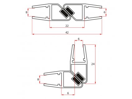 GELCO Set magnetických těsnění 45°pro sklo 6/8mm, 1900mm NDGL05